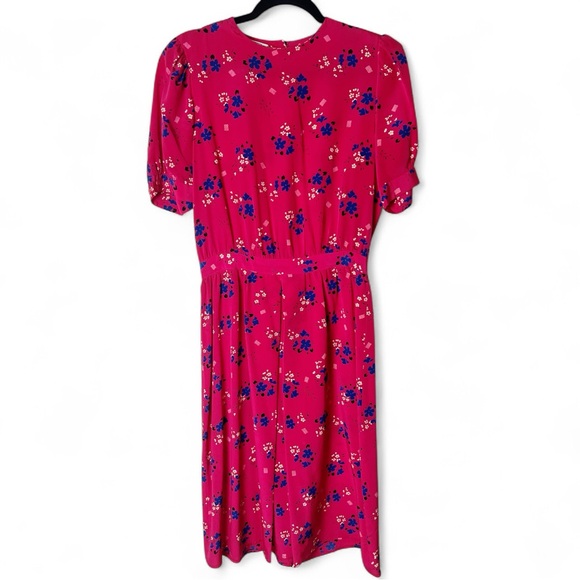 Silk Studio - Women’s‎ Vintage Silk Floral Midi Dress 80s Magenta - Sz. 10 - Picture 1 of 9
